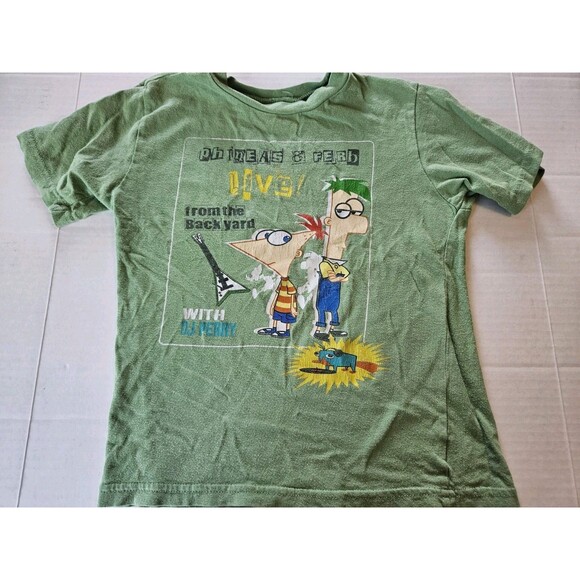 Phineas And Ferb Live From The Backyard Shirt Sz 5 / 6 Green Short Sleeve OG - Picture 1 of 5